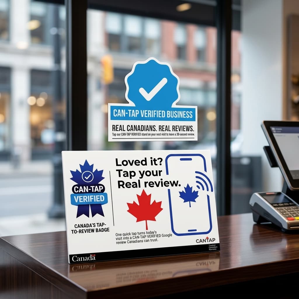 CAN-TAP Verified NFC review stand, storefront badge, and trust package